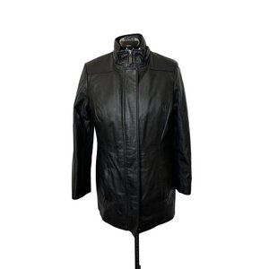 Croft & Barrow Leather Jacket Black Women Medium Zip-in Quilted Lining